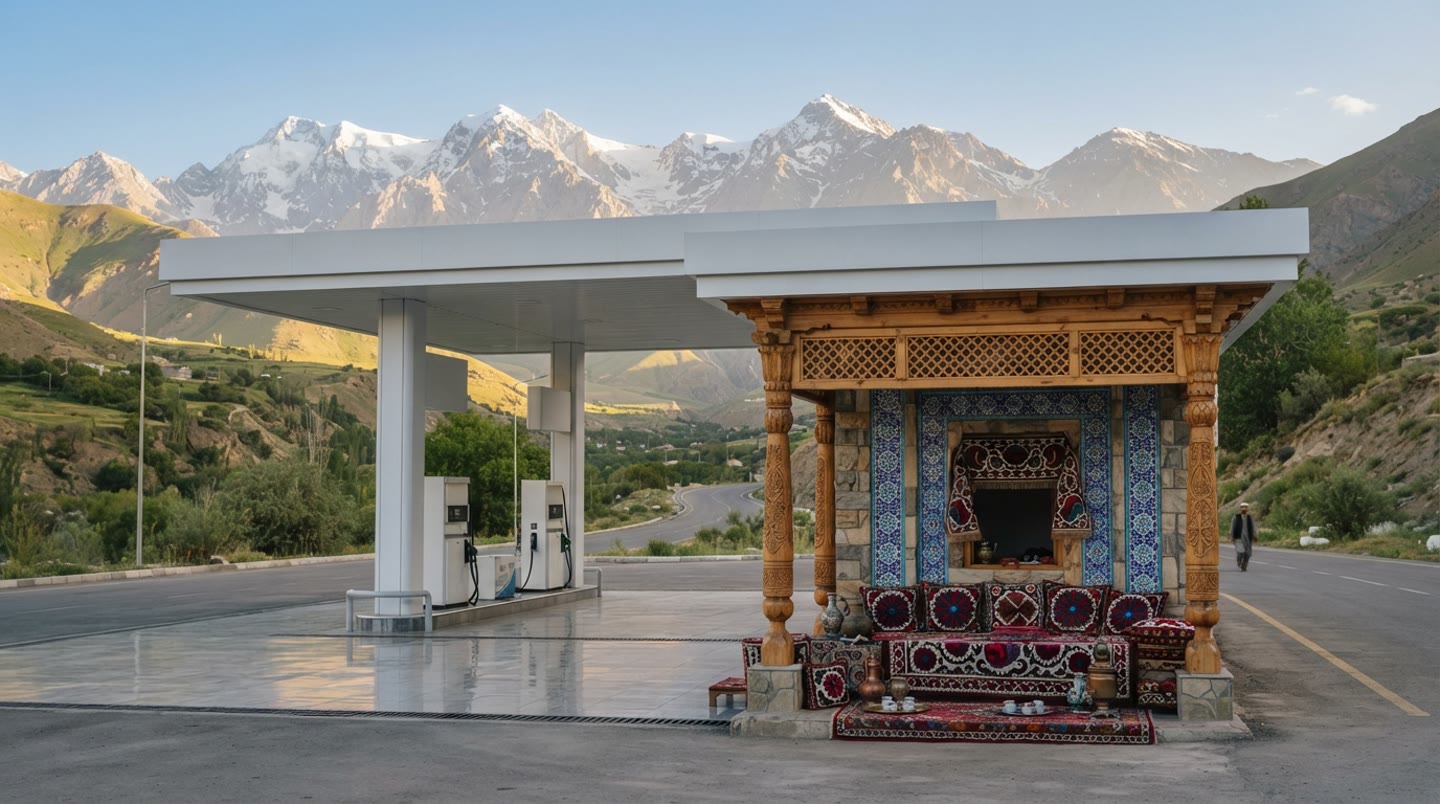 Roadside Gas Station in Tajikistan with Starlink Internet